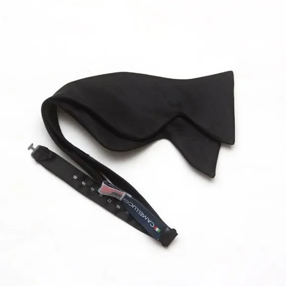 Men's Self tied Bow Tie Black Big Butterfly Bow‎ tie Silk Linen Pin Strip…